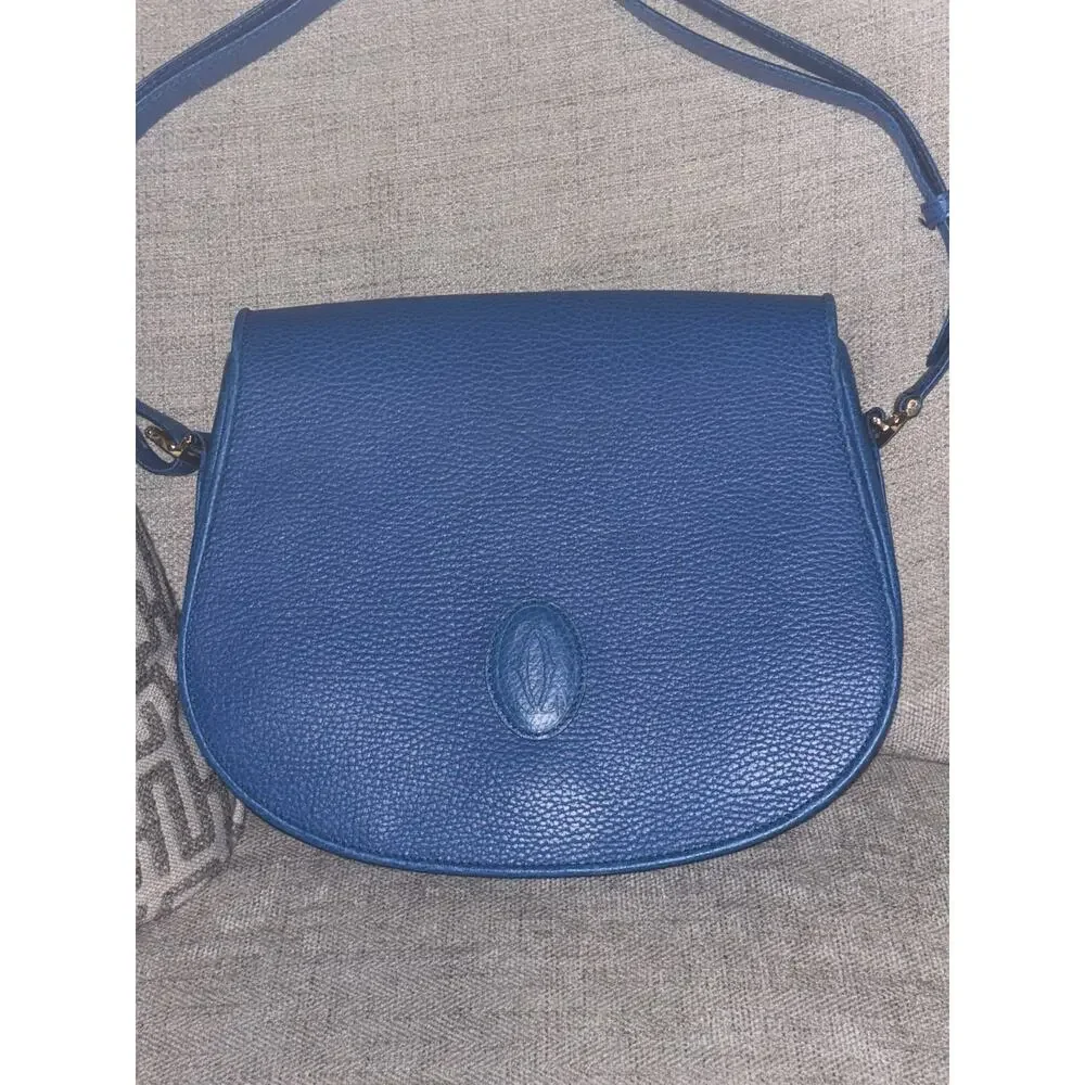 vintage Cartier Must Line saddle/shoulder bag made from grained blue leather